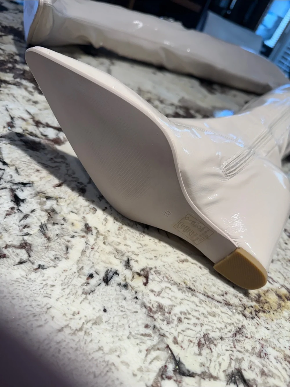 Ivory Patent Over-the-Knee Pointed Toe Boots NWOT